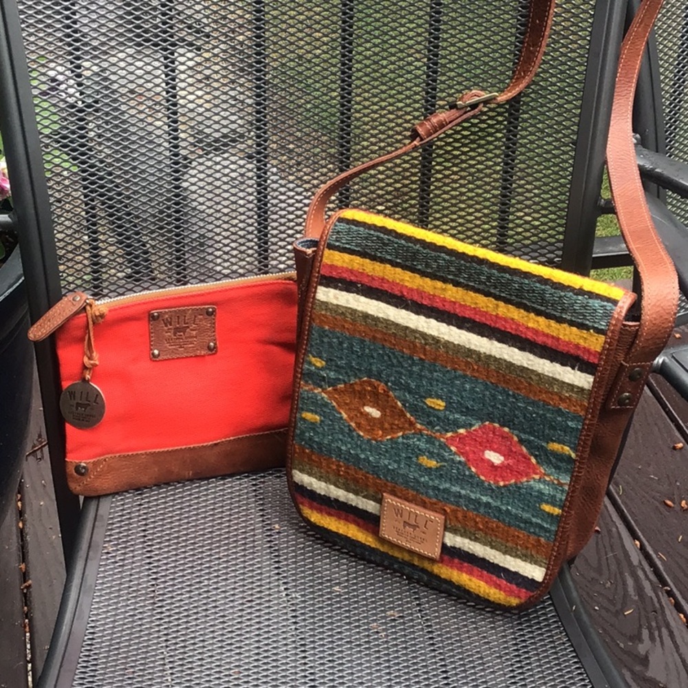Will Leather Goods bundle, leather and wool crossbody bag and canvas pouch